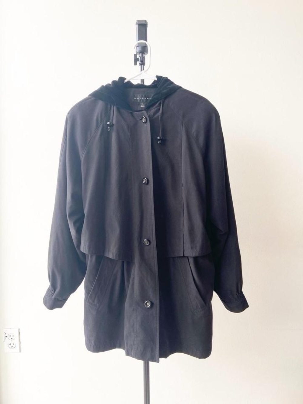 Gallery Black Hooded Trench Coat